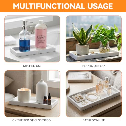 Silicone Bathroom Vanity Tray for Countertop, 7.7" x 3.9" Waterproof Sink Tray Organizer for Soap Dispenser, Perfume, Jewelry, Sponge & Bathroom Accessories, Small Countertop Tray，Gravel White