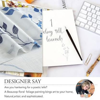Beauoop Floral Linen Semi Sheer Curtains Living Room Blue Navy 50x84 2 Set - color: Grommet | Blue and Navy, size: 50"W x 84"L (Pack of 2)