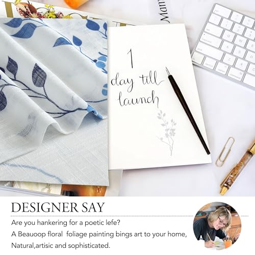 Beauoop Floral Linen Semi Sheer Curtains Living Room Blue Navy 50x108 2 Set - color: Grommet | Blue and Navy, size: 50"W x 108"L (Pack of 2)