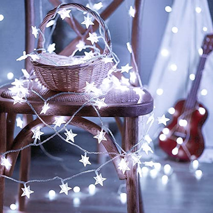 HEYFUNi White Star String Lights, 33FT 100 LED Plug in with Timer - color: White, size: 100 LED-Plug