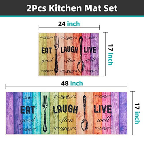 Carvapet Kitchen Floor Mat 2 Piece Set, Farmhouse Mats for Floor, Rainbow - color: Rainbow