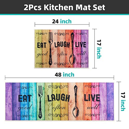 Carvapet Kitchen Floor Mat 2 Piece Set, Farmhouse Mats for Floor, Rainbow - color: Rainbow