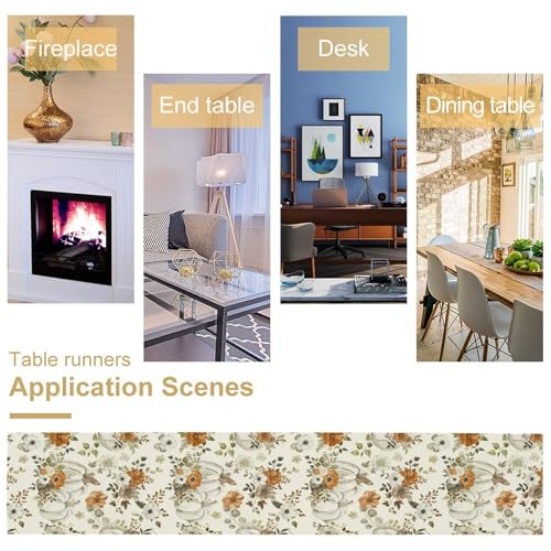 Fall Thanksgiving Table Runner, White Pumpkin Maple Leaves Autumn Flower Pattern Table Runner for Holiday Home Kitchen Dining Table Party 13x36in - color: Fall-2, size: 13x36in