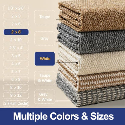 Faux Jute Runner Rug 2'x8', Washable & Non-Slip, Off White - color: White, size: 2' x 8' (Rectangular)