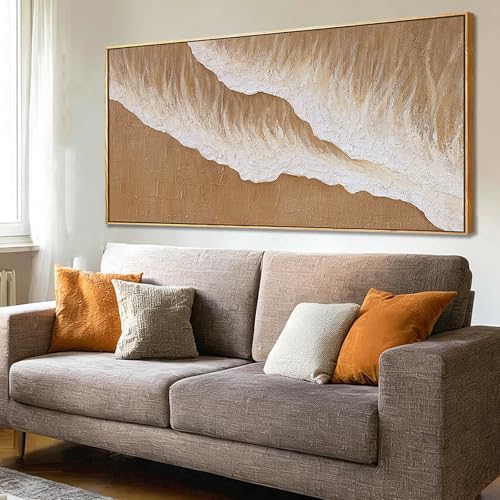 Neutral Beige Textured Canvas Prints 24x48 Inch, Large Framed Artwork with Wooden Frame, Modern Abstract Home Decoration for Bedroom Living Room or Office - color: Beige, size: 48"L x 24"W