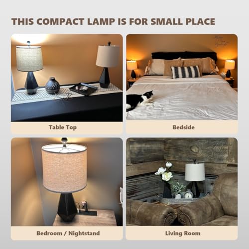 PoKat 20.25'' Table Lamps Set of 2, Bedside Lamp for nightstand, Small Farmhouse Lamps for Bedroom, Black Bedroom Lamps for Living Room, Nursery, Black, Suitable for Small Place - color: Small - Black with Gold