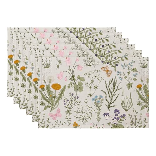 QIYI Boho Table Placemats Set of 6, 12"x18" Linen Place Mats, Wildflowers - color: Wildflowers Herbs, size: Set of 6