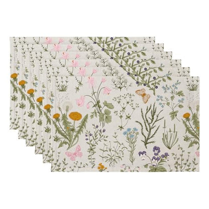 QIYI Boho Table Placemats Set of 6, 12"x18" Linen Place Mats, Wildflowers - color: Wildflowers Herbs, size: Set of 6