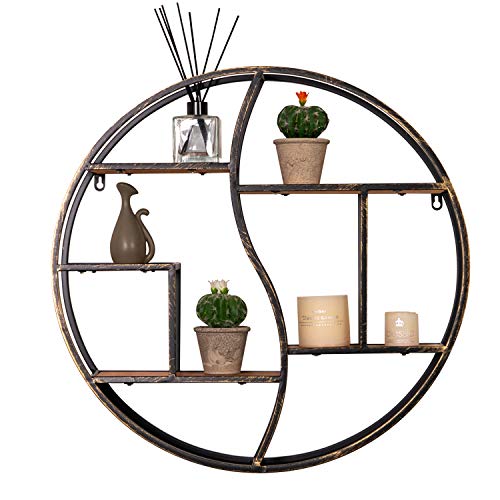 Round Wall Shelf,Decorative Circle Floating Shelves - color: Retro
