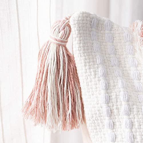 blue page Boho Pink Pillow Covers 20x20 Inch Tufted Tassel Square Throw - size: 20" x 20" (Pack of 1)