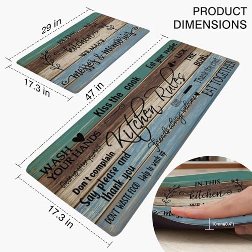 Farmhouse Kitchen Rug Sets of 2 Piece Cushioned Comfort Mat for Home & Office Non Slip Rugs and Mats Anti Fatigue Kitchen Mats for Kitchen Floor Comfort Standing Carpet Runner Rugs17.3 47"+17.3" 30" - color: Green-brown-blue, size: 17.3" x 30" + 17.3" x 4