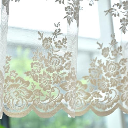 Kotile Beige Lace Valance Curtain for Kitchen Window W52 x L18 Inch 1 Panel - color: Beige