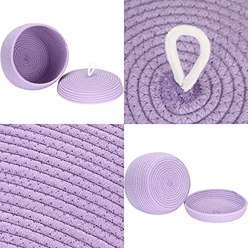 Sea Team Round Woven Cotton Rope Storage Basket with Lid, Lavender - color: Lavender, size: Small