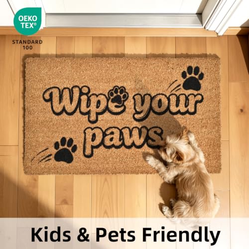 Natural Coco Coir Welcome Doormat 17x30 Wipe Your Paws Dog Door Mat - color: Wipe Your Paws