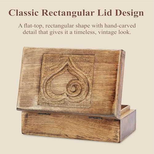 Ajuny Wooden Jewelry Box Heart Carved Keepsake Treasure Chest 8x5 Inch Case