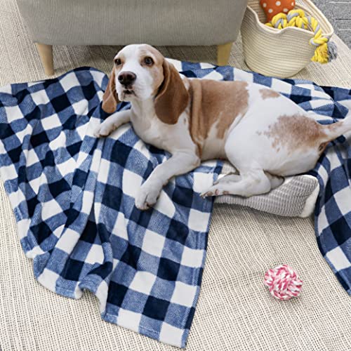 PAVILIA Buffalo Check Fleece Throw Blanket | Blue White Checkered Plaid Flannel Blanket | Soft Velvet Lightweight Microfiber Blanket for Bed Couch Sofa | 60x80 Inches Checker Navy - color: Checker Navy, size: 60 x 80 Inches - Twin