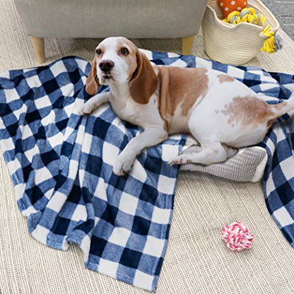 PAVILIA Buffalo Check Fleece Throw Blanket | Blue White Checkered Plaid Flannel Blanket | Soft Velvet Lightweight Microfiber Blanket for Couch Sofa | 50x60 Inches Checker Navy - color: Checker Navy, size: 50 x 60 Inches - Throw