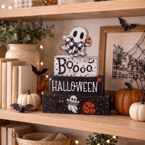 Amyhill 4 Pcs Halloween Table Decor Wooden Ghost Table Sign Tiered Tray - style: Halloween