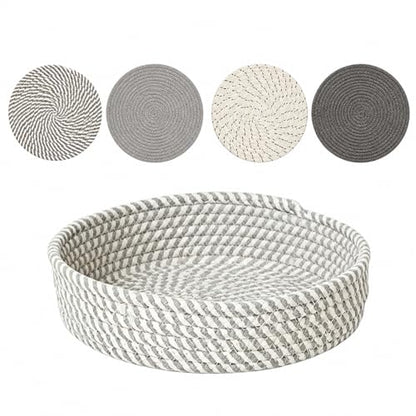 Gray Cotton Placemats Set of 4, 7 Inch Round Mats with Basket