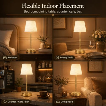Rechargeable Cordless Table Lamp, Battery Operated Bedside Lamp, Gold