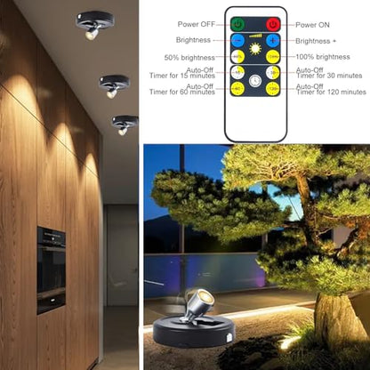 RAHAN Battery Powered Picture Lights, 2Pack LED Spotlight, Uplighting Indoor Puck Lights with Remote, Stick Spotlights for Wall Display Picture Painting Artwork Accent Dartboard - color: Black-silver