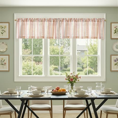 jinchan Linen Boxter Stripe Valances for Window 16 inch,Muti Red,1 Panel - color: Boxter Stripe | Multi Red on Linen, size: 50"W x 16"L (Pack of 1)