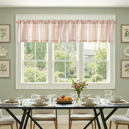 jinchan Linen Boxter Stripe Valances for Window 16 inch,Muti Red,1 Panel - color: Boxter Stripe | Multi Red on Linen, size: 50"W x 16"L (Pack of 1)