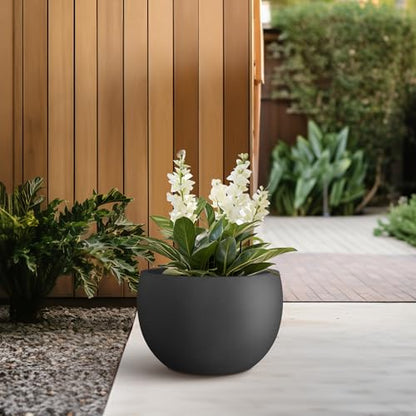 Kante Small Round Bowl Black Concrete Planter 11.8" Dia, Outdoor - color: Black, size: 11.8" d