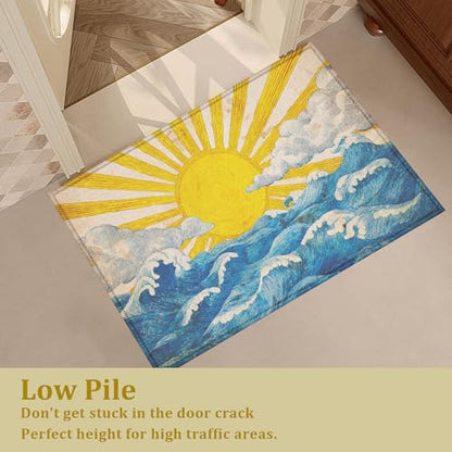 Sunshine Art Wave Bath Mat Rug, Door Mat Doormat Entrance Non-Slip Bathroom Rugs for Entryway Bathroom Kitchen 17 x 30 Inch - color: Sunshine Art Wave