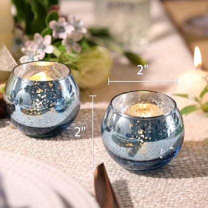 Volens Round Blue Votive Candle Holder Set of 12, Mercury Glass Votives - color: Blue, size: 12 PACK