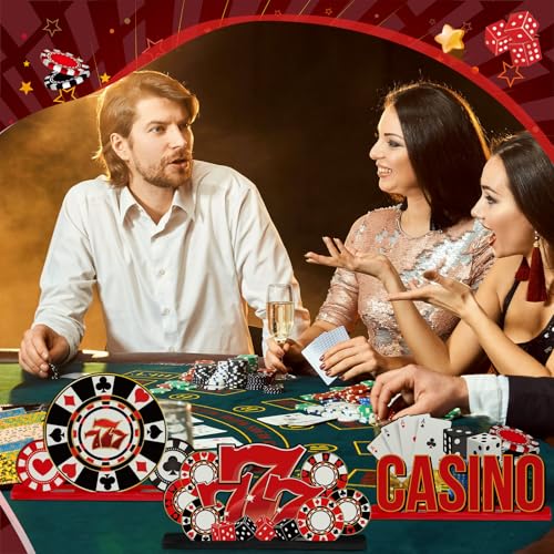 CroBlissful 6 Pcs Casino Theme Party Decorations, Casino Wooden Table Decor - style: Casino