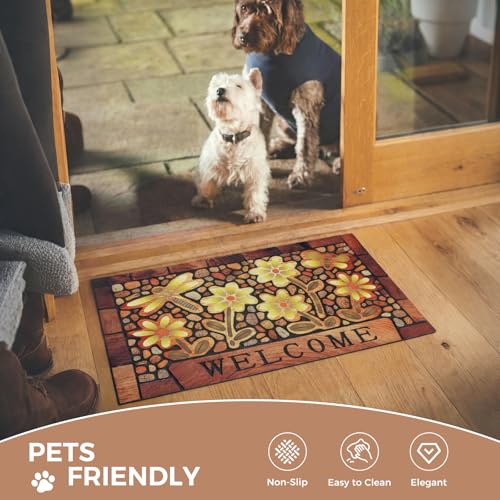 Durable Welcome Door Mats 24”x36” – Heavy Duty Non-Slip Rubber Outside Door Mat Large Front Outdoor Mat for Home Entrance, Porch, Patio, Garage and High Traffic Areas,Dragonfly Flower - size: 2'0" x 3'0" (Rectangular)