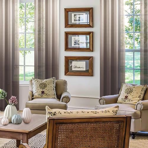 DWCN Brown Ombre Sheer Curtains 84 Inches Long for Living Room 2 Panels Set - color: Chocolate Brown, size: 42"W x 84"L (Pack of 2)