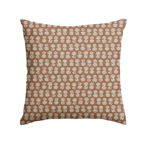AVOIN colorlife Vintage Floral Boho Throw Pillow Cover, 18 x 18 Inch Modern Farmhouse Bohemia Flowers Light Orange Brown Cushion Case Decoration for Sofa Couch Living Room Bedroom Decor - color: Orange Brown, size: 18" x 18" (Pack of 1)
