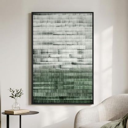 Framed Dark Sage Green Modern Abstract Wall Art, 1 Piece 24x36 In - color: Green White A