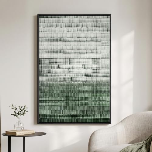 Framed Dark Sage Green Modern Abstract Wall Art, 1 Piece 24x36 In - color: Green White A