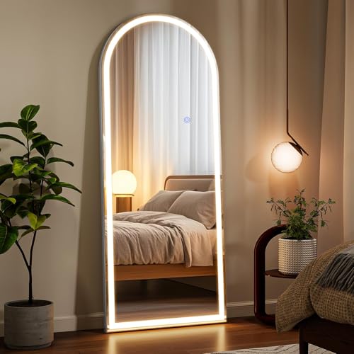 VooBang 65"x26" LED Arched Mirror Full Length with Dimmable Lights - color: White, size: 65"L x 26"W