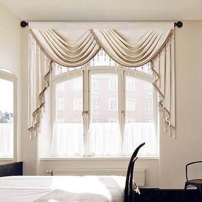 ELKCA Luxury Cream Velvet Curtain Valances for Living Room with Beads(59inch,1 Panel) - color: Cream, size: 59"W x 43"L (Pack of 1)