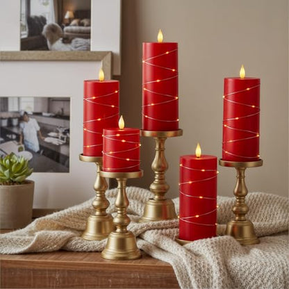 Raycare Red Battery Operated Flameless LED Pillar Candle with Remote Timer - color: 5pcs-Red