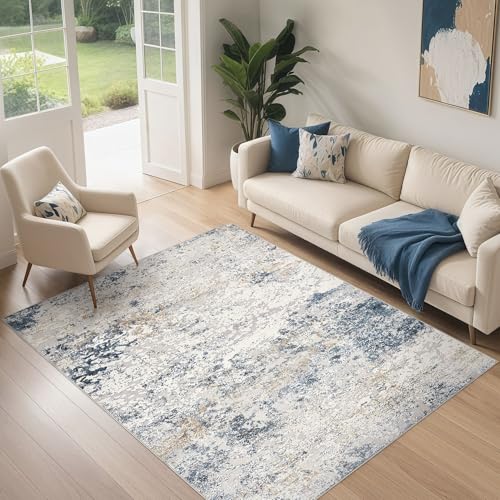 DMOYEST Area Rug Living Room Rugs 4x6 Washable Abstract Beige Blue Carpet - color: Beige Blue, size: 4' x 6' (Rectangular)