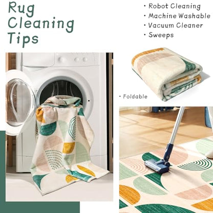 MUJOO Green Small Rug Washable,Boho Area Rugs Non Slip Modern Abstract - color: Green and Yellow, size: 2' x 3' (Rectangular)