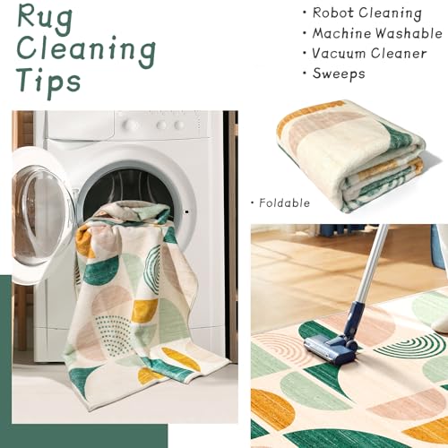 MUJOO Green Runner Rug Washable,2x6 Area Rugs Non Slip Modern Abstract - color: Green and Yellow, size: 2' x 6' (Rectangular)