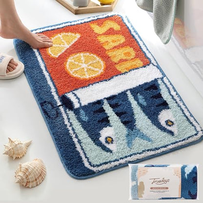 TRUEDAYS Sardine Bath Mat, Cute Bath Mat for Bathroom 20x30 Inch, Blue - color: Blue, size: 20x30 inches (Rectangular)