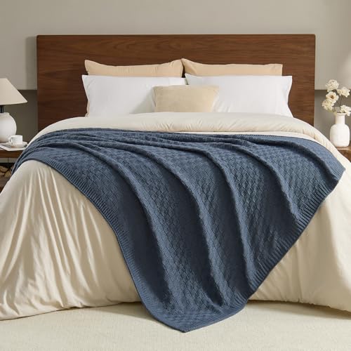 Dusty Blue Throw Blanket, Cute Checkerboard Knit, 50x60 Inches - color: Check-dusty Blue, size: 50"x60"