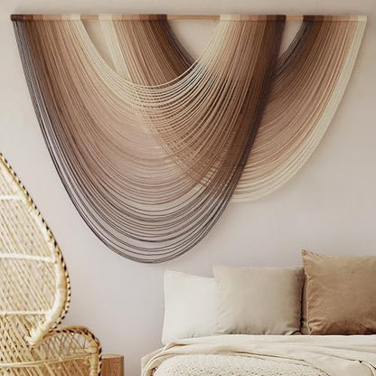 Macrame Wall Hanging Dip Dyed Large Boho Brown Fiber Wall Art 57"W*39"L - color: Ivory Brown
