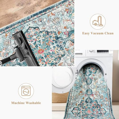 Pauwer Hallway Runner Rug 2x6, Washable Non Slip Boho Kitchen Runner, Teal - color: Teal, size: 2' x 6' (Runner)