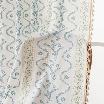 Light Blue Green Boho Floral Curtains 96 Inches Long 2 Panels - color: Blue Green, size: 55"W x 96"L (Pack of 2)
