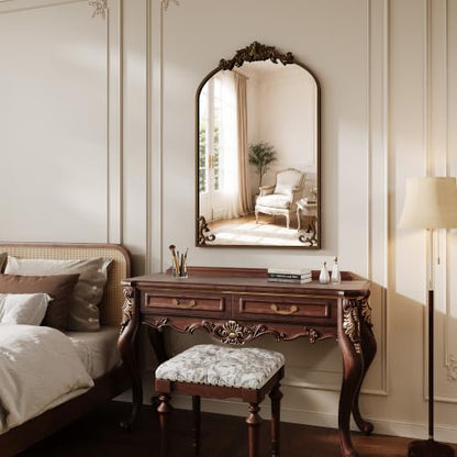 Koonmi Vintage Wall Mirror, 38“x26” Arched Antique Mirror