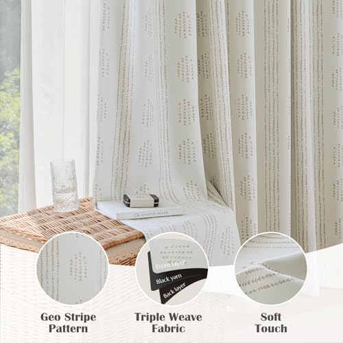 100% Blackout Taupe Boho Curtains, 96 Inches, 2 Panels for Bedroom - color: Taupe, size: 52"W x 96"L (Pack of 2)