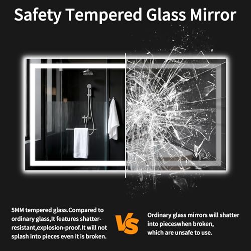 30"x48" LED Bathroom Mirror with Lights | Dimmable，Anti-Fog，Bathroom Vanity Mirror for Wall, Backlit + Front Lit, Memory Function, Shatter-Proof, Tempered Glass - size: 30"L x 48"W